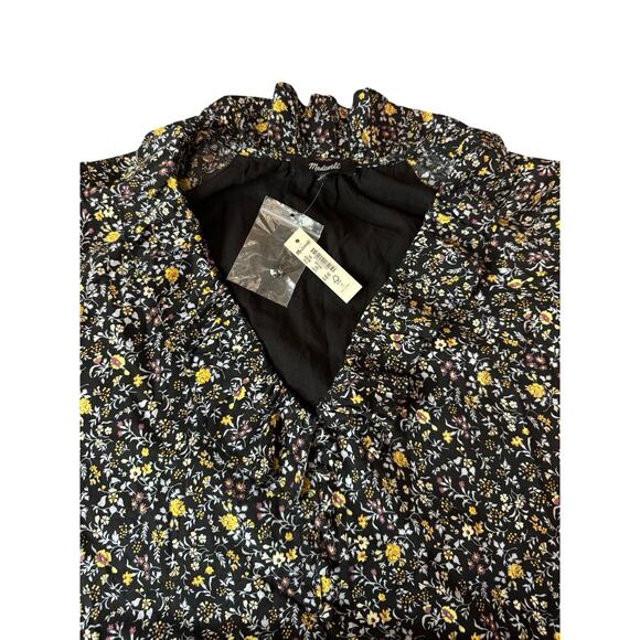 NWT XXL Madewell Black Mini Dress Ruffle Button-Front Trapeze Floral Folklore - Picture 4 of 11
